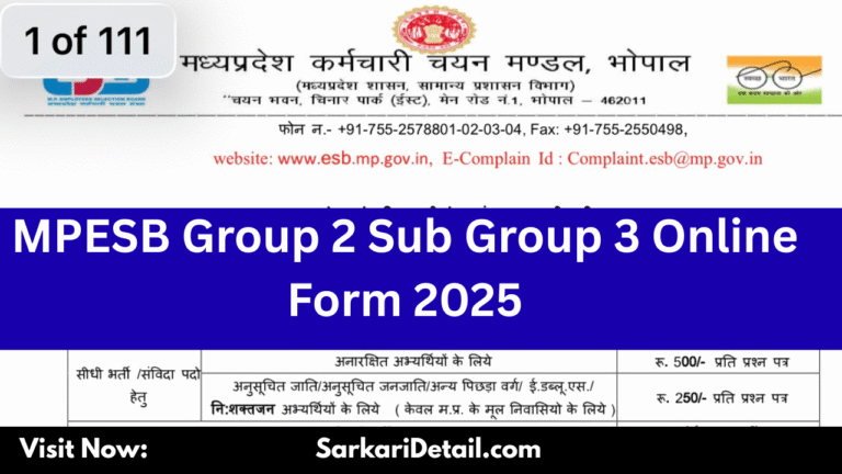 MPESB Group 2 Sub Group 3 Online Form 2025